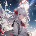 星空と赤い花と銀髪の少女 4枚目