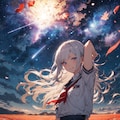 星空と赤い花と銀髪の少女 2枚目
