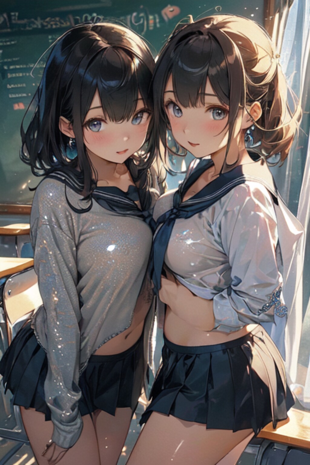 2人とセーラー服と女子高校生と