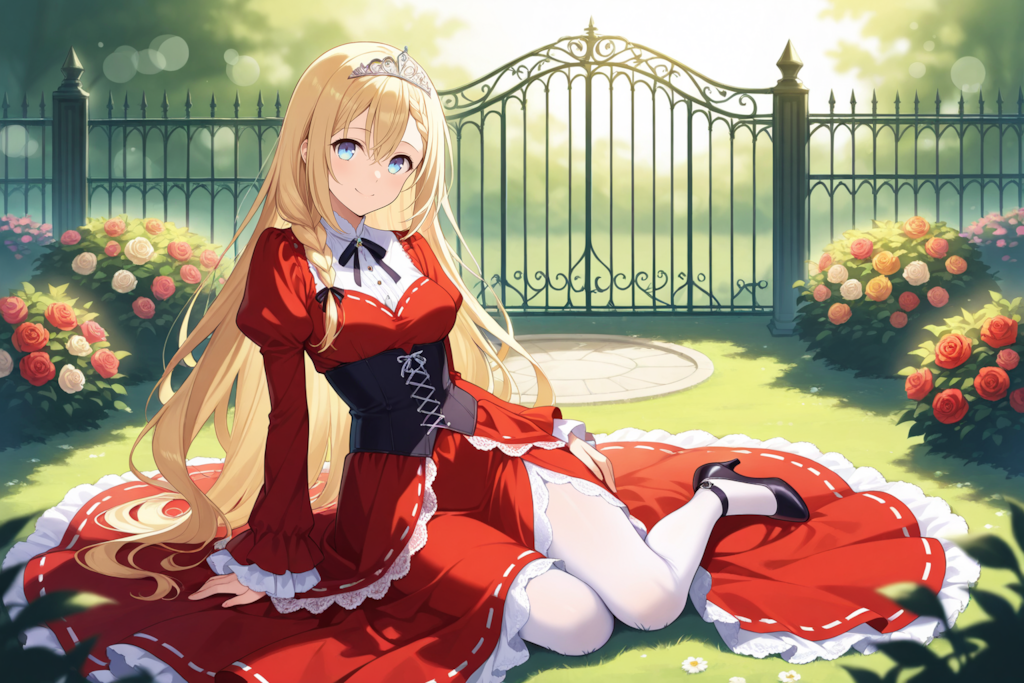 没イラスト（薔薇園と少女）