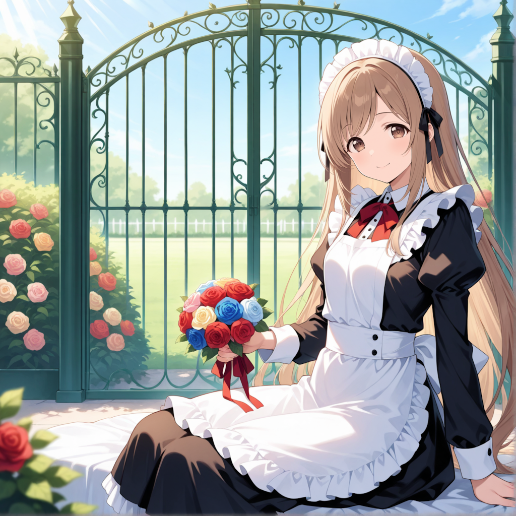 没イラスト（薔薇園と少女）