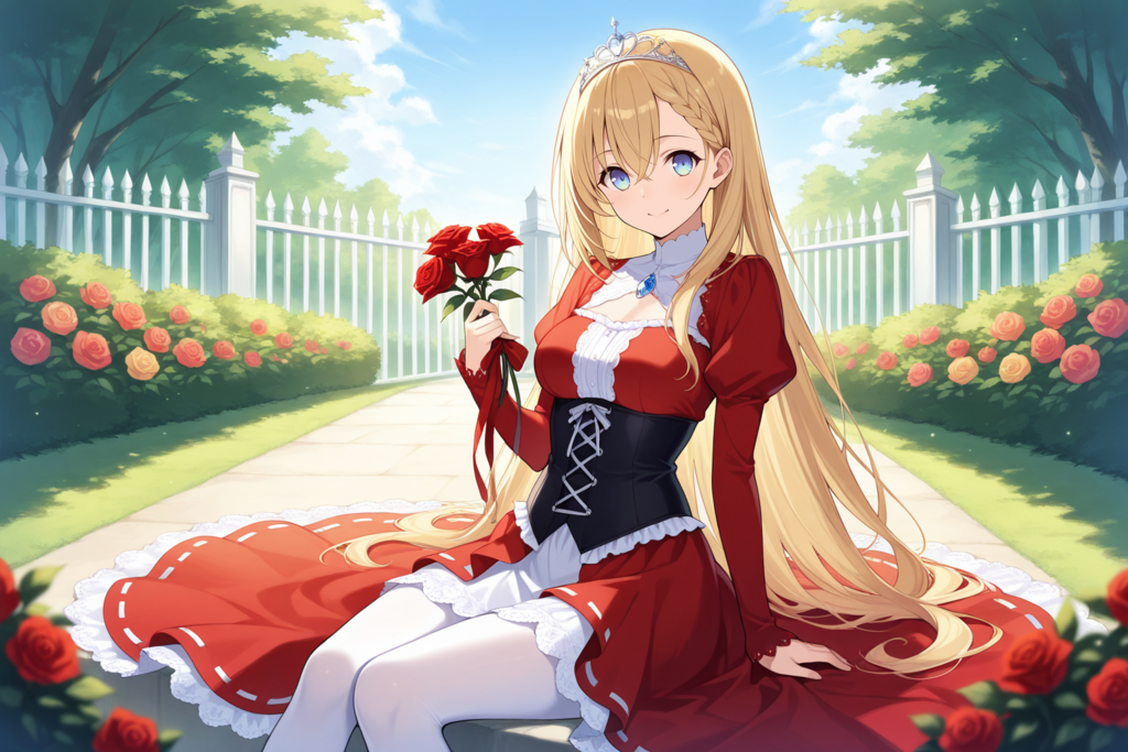 没イラスト（薔薇園と少女）