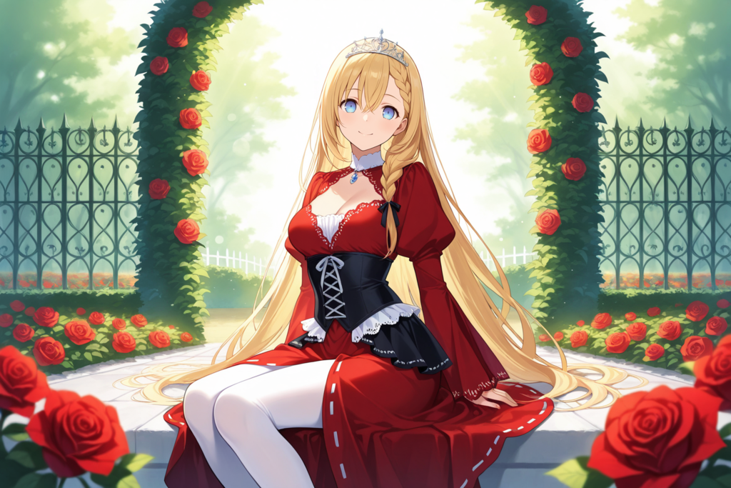 没イラスト（薔薇園と少女）