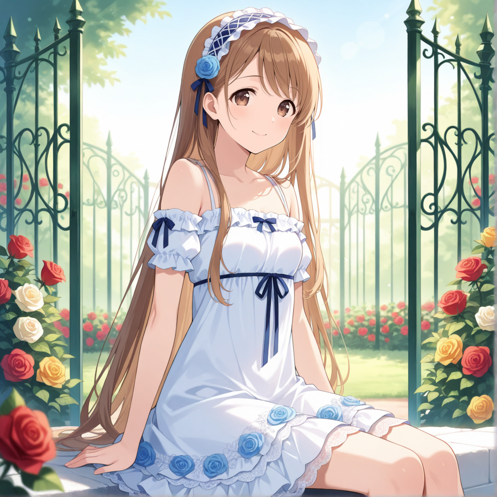 没イラスト（薔薇園と少女）