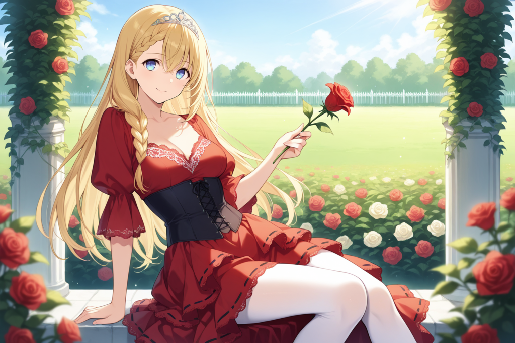 没イラスト（薔薇園と少女）