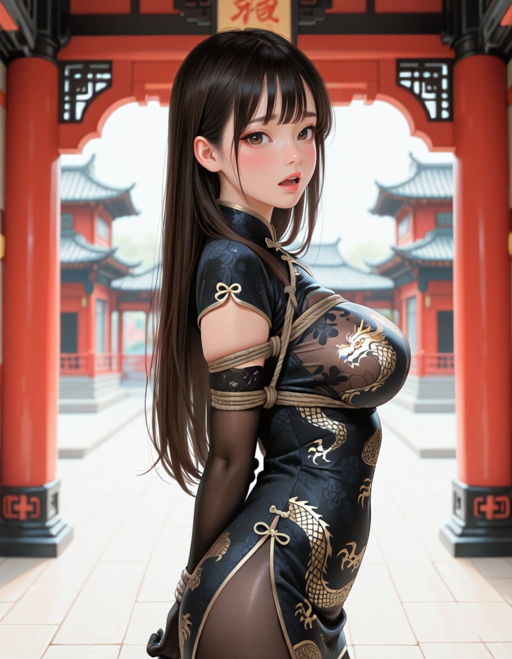 チャイナドレス緊縛