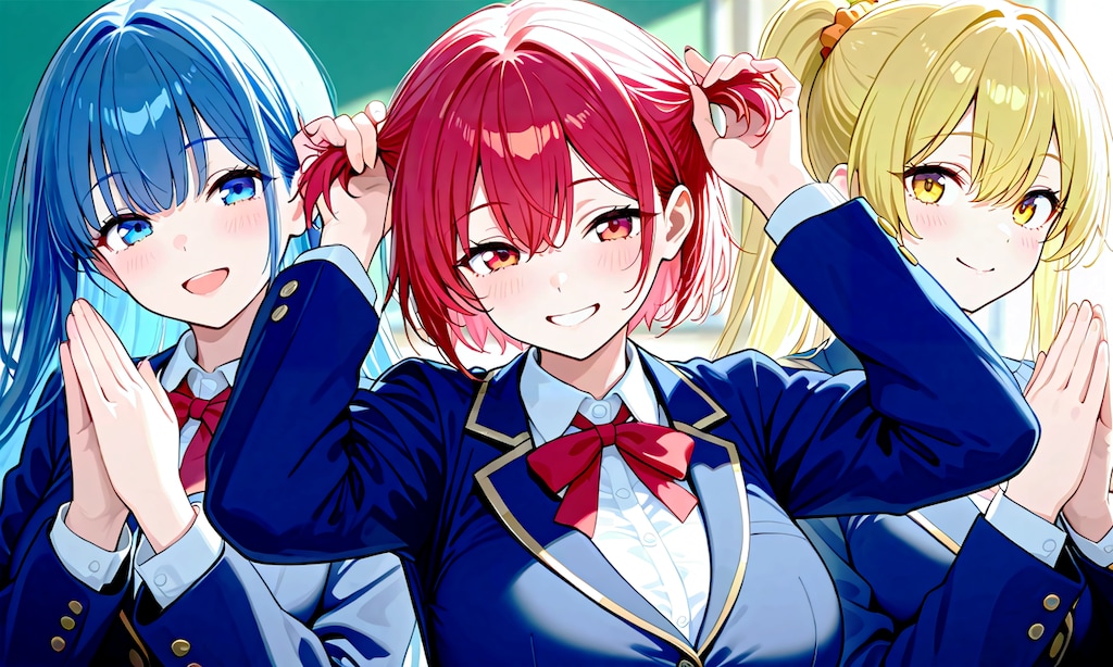 短髪の手ツインテをする少女