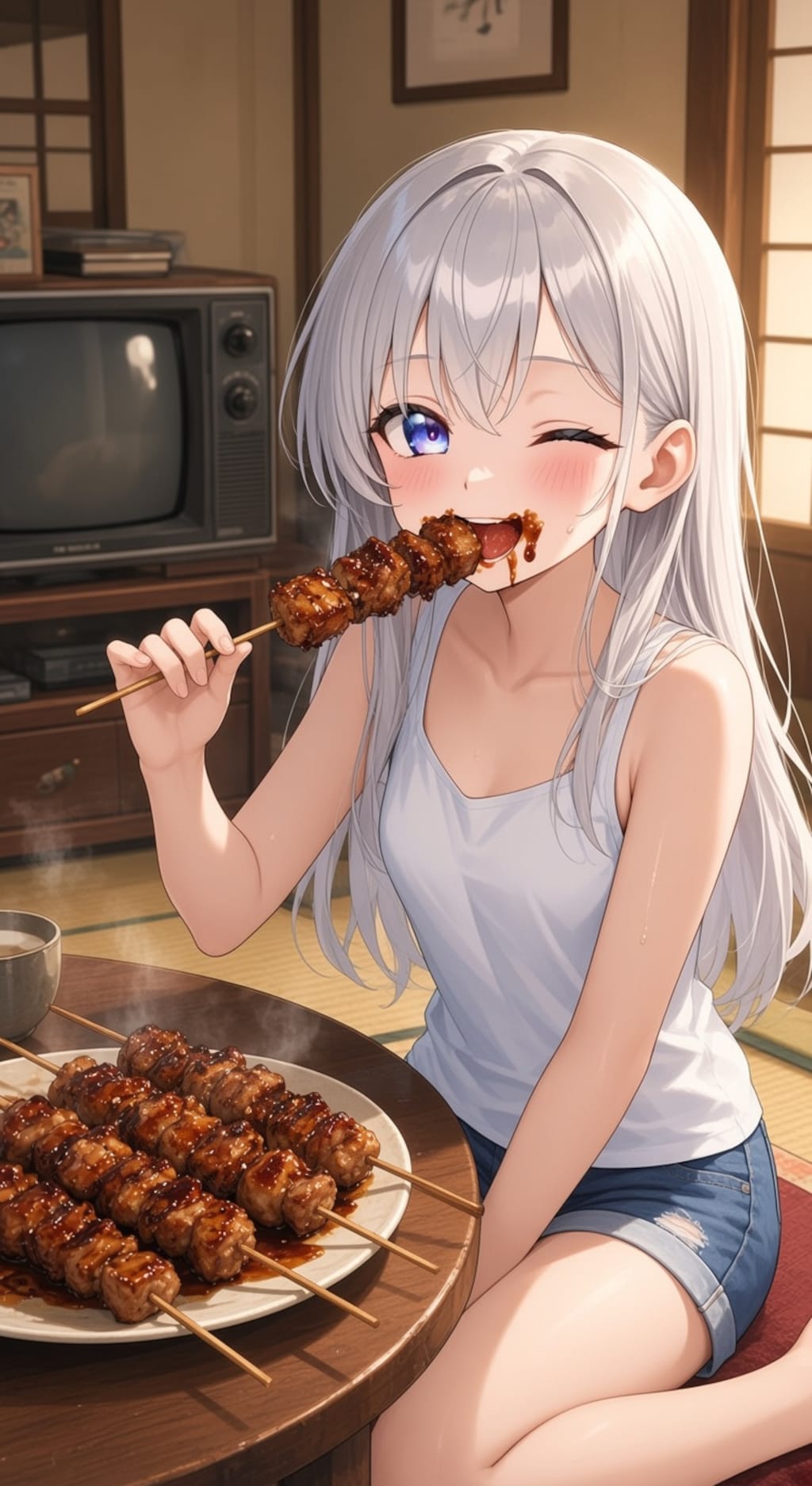 わーい焼き鳥〜♪美味しい〜♪