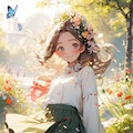 少女と蝶と花畑 2枚目