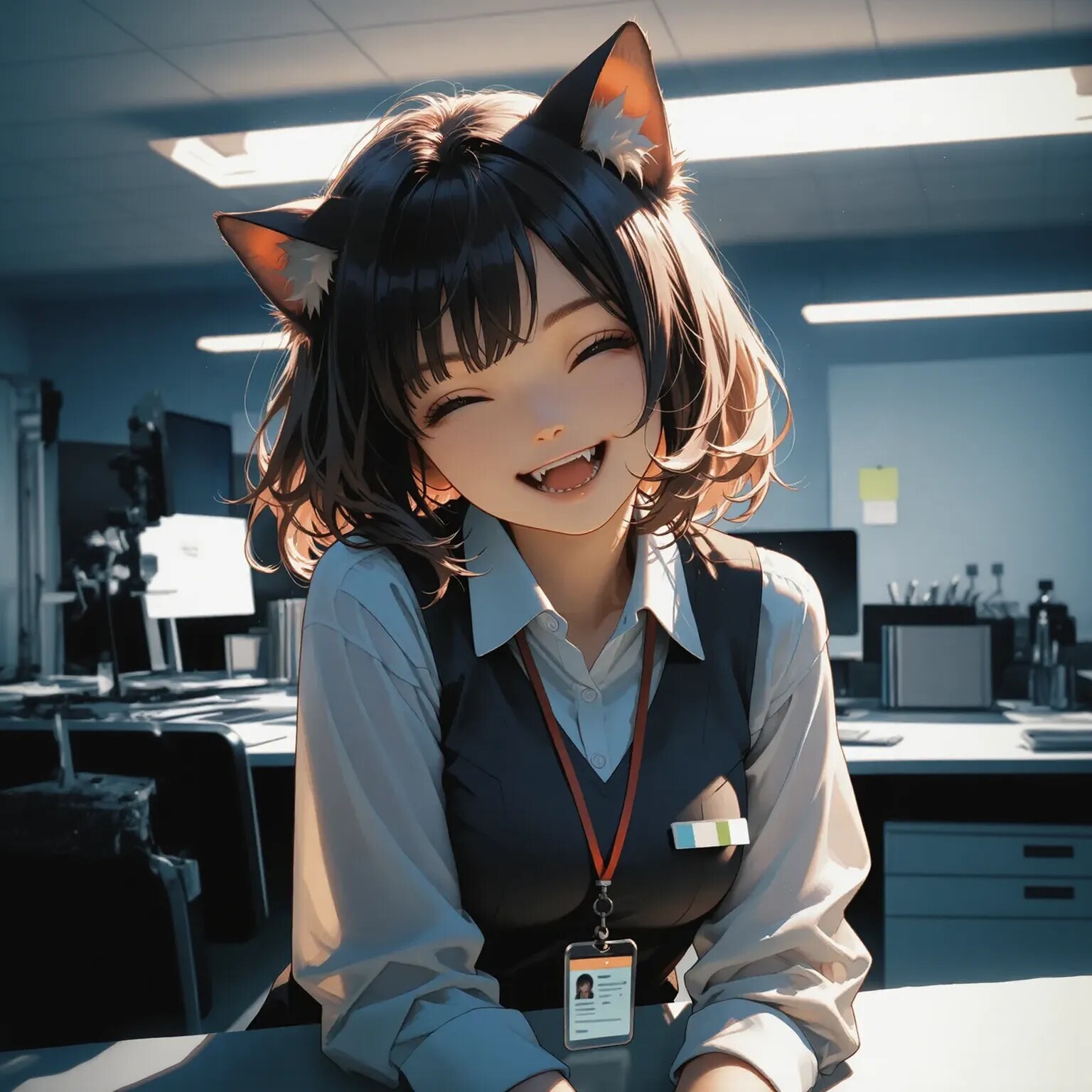 「うちの会社にも、ネコミミ社員が入った。かわいい！」 | の人気AIイラスト・グラビア