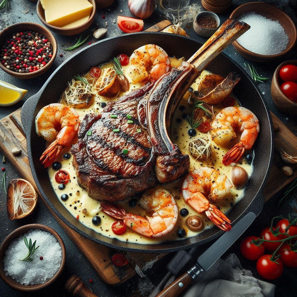 こんがり肉にエビとチーズとスパイス