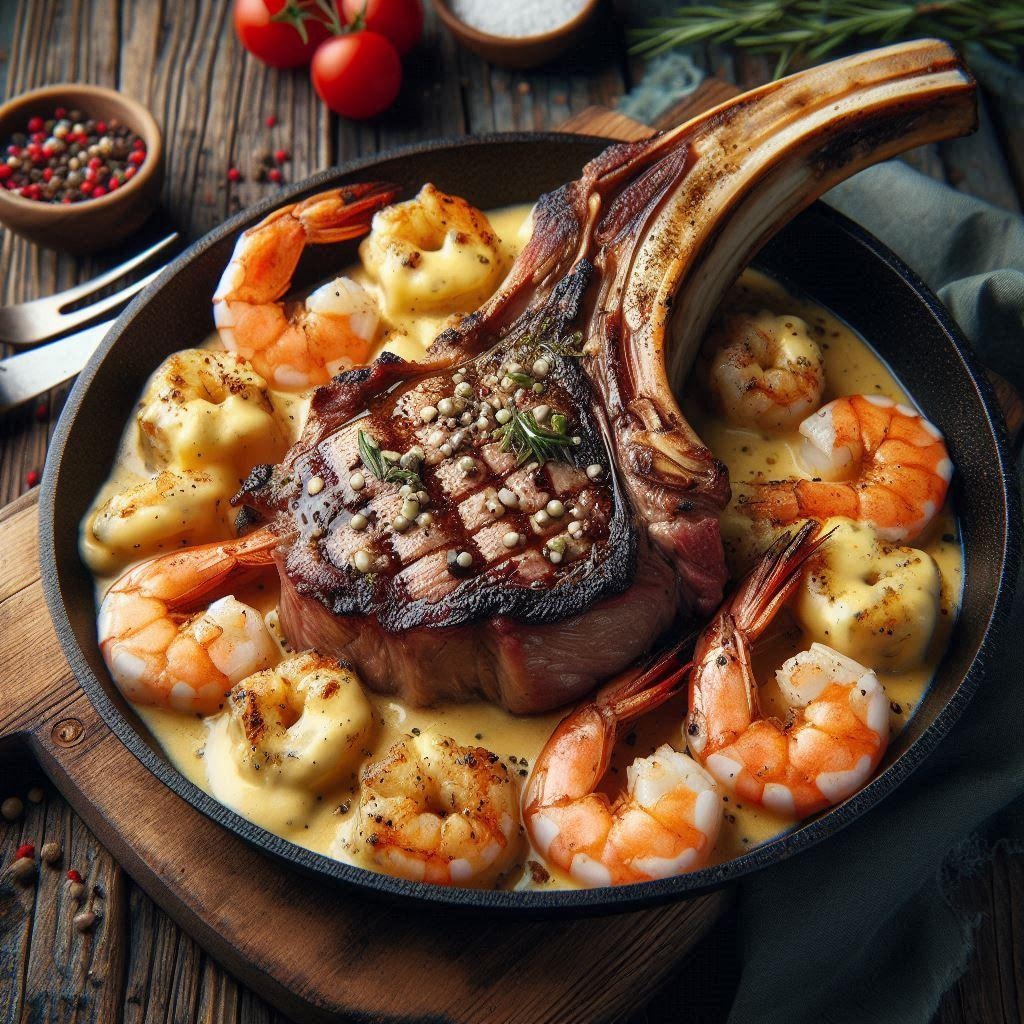 こんがり肉にエビとチーズとスパイス