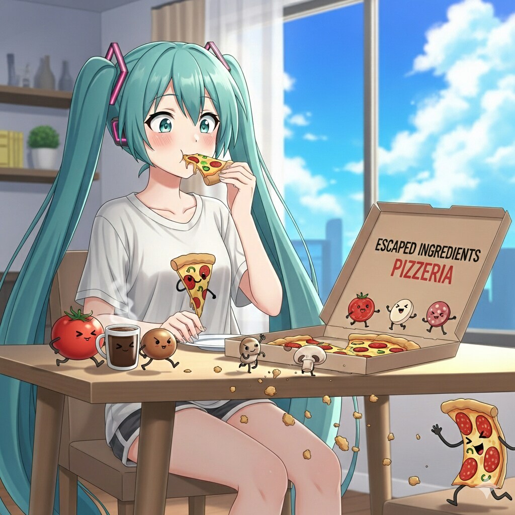 ピザを食べる ミクさん