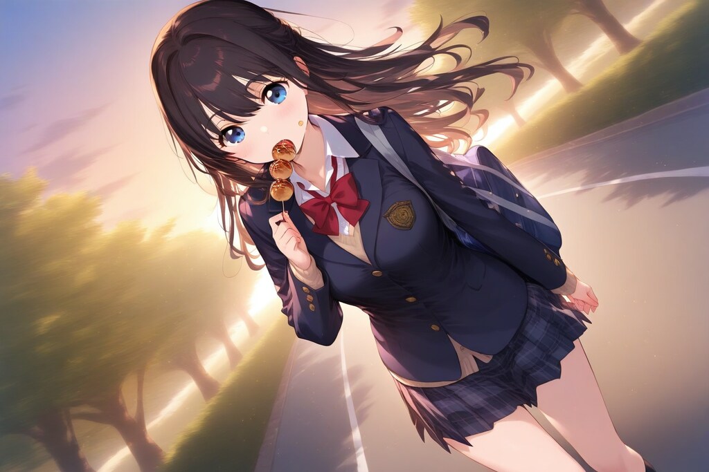 学校帰りにたこ焼きを買い食いする女子高生