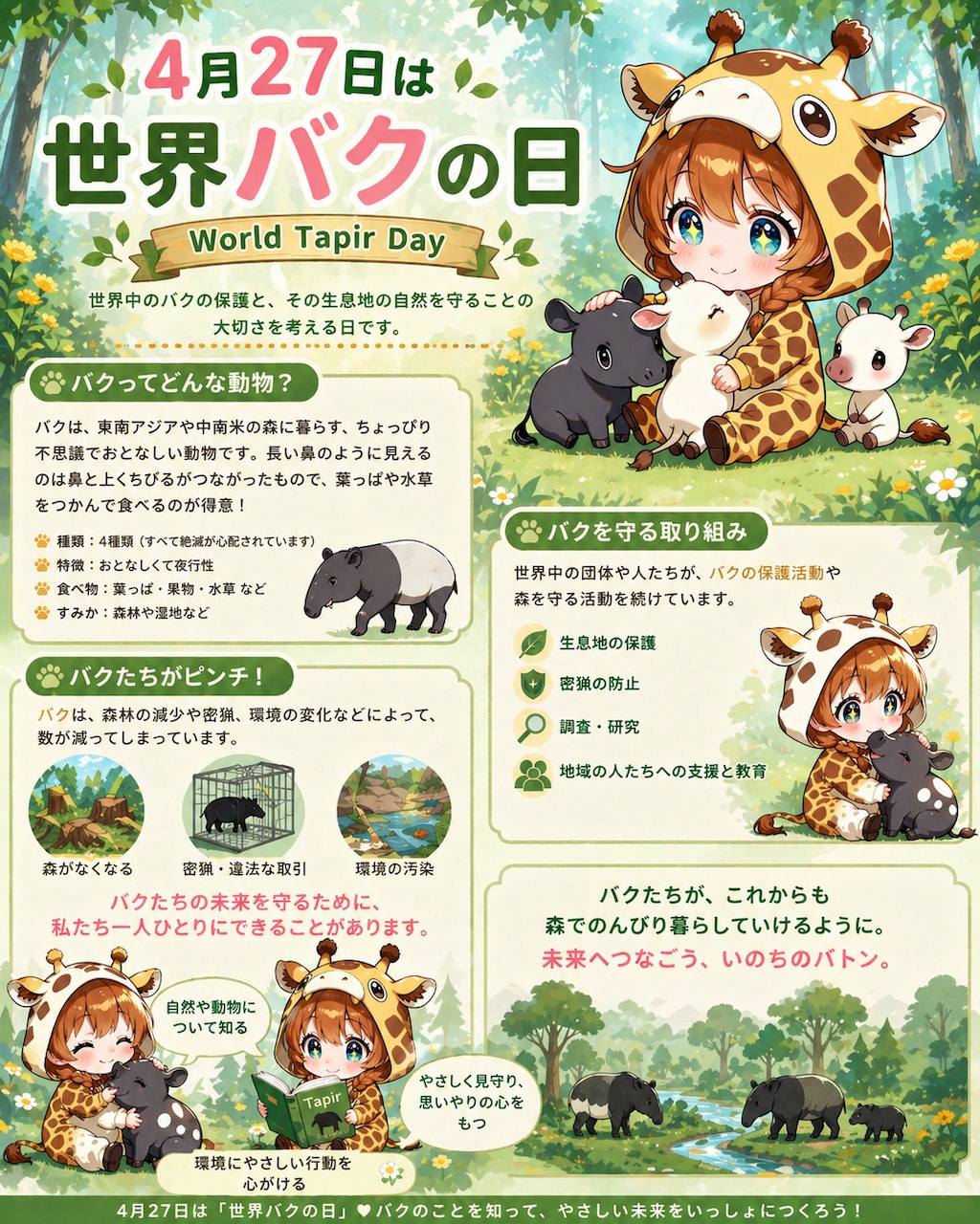 バクとなかよしキリン着ぐるみちび子ちゃん