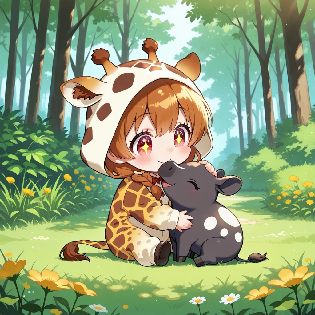 バクとなかよしキリン着ぐるみちび子ちゃん