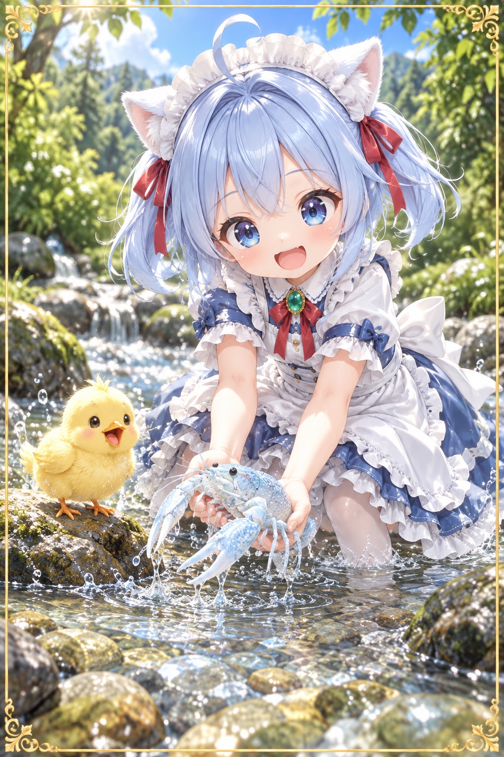 ザリガニを捕まえるにゃ〜ん