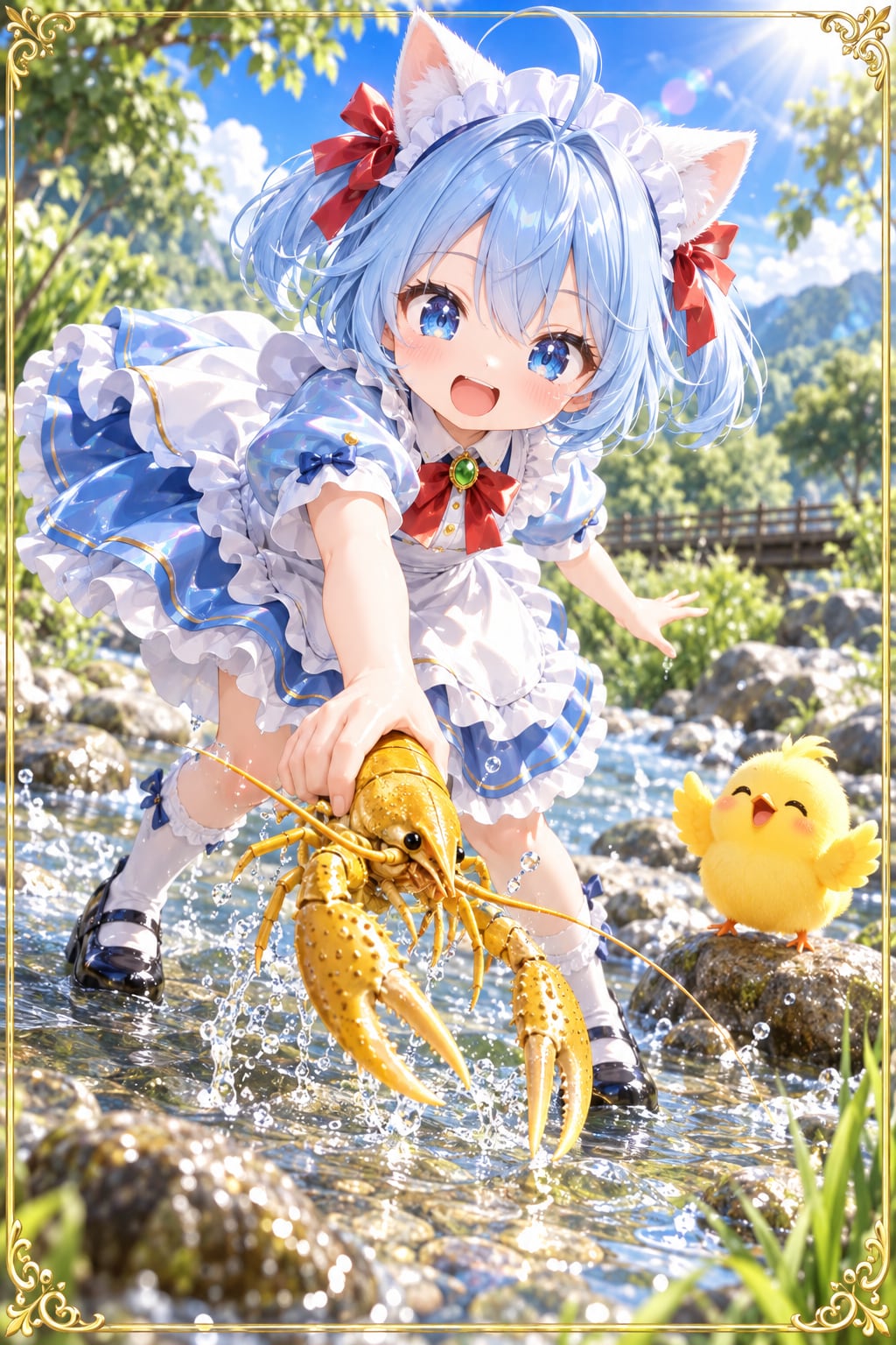 ザリガニを捕まえるにゃ〜ん