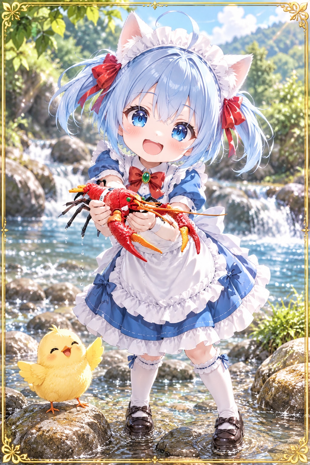 ザリガニを捕まえるにゃ〜ん