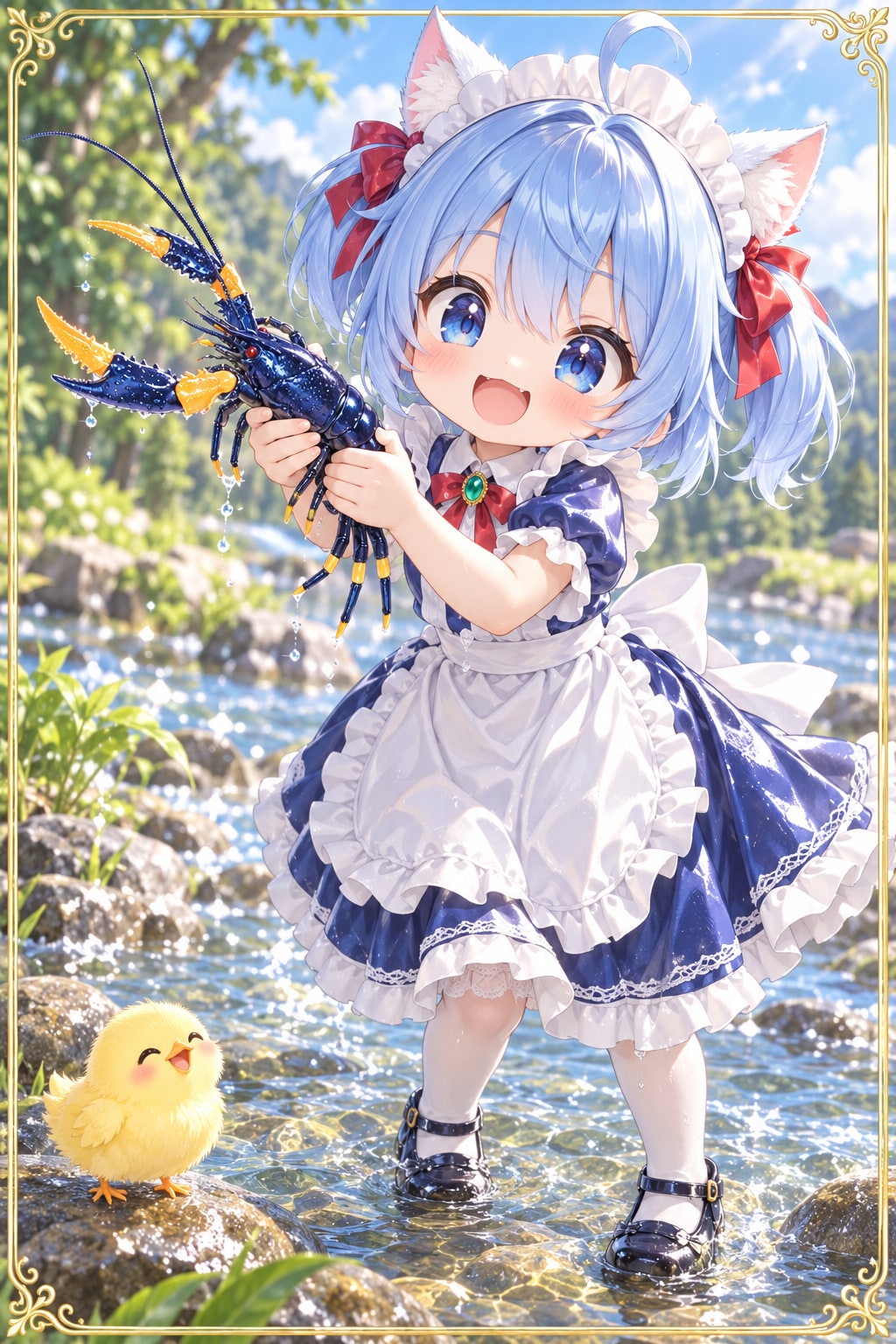 ザリガニを捕まえるにゃ〜ん
