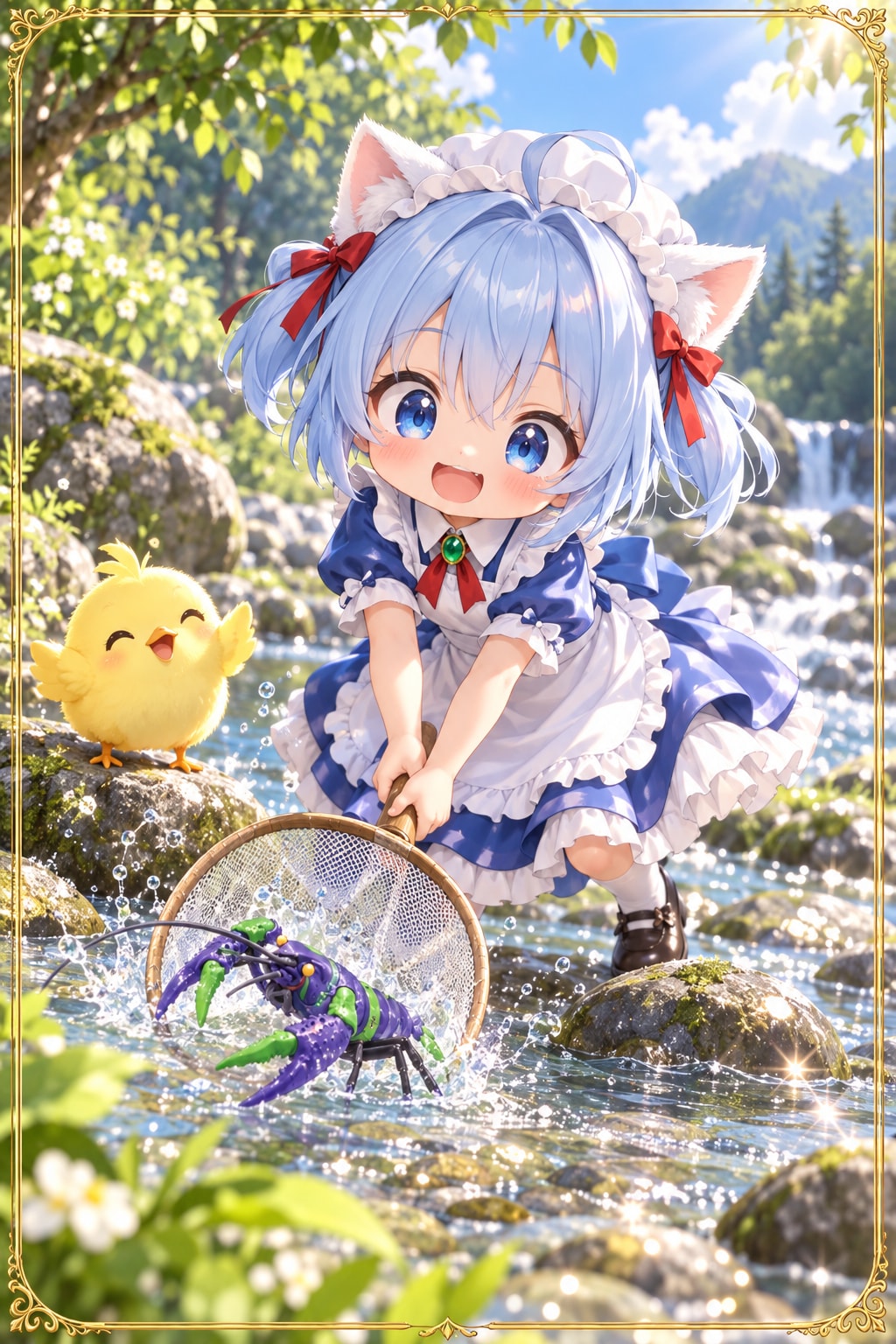 ザリガニを捕まえるにゃ〜ん | の人気AIイラスト・グラビア