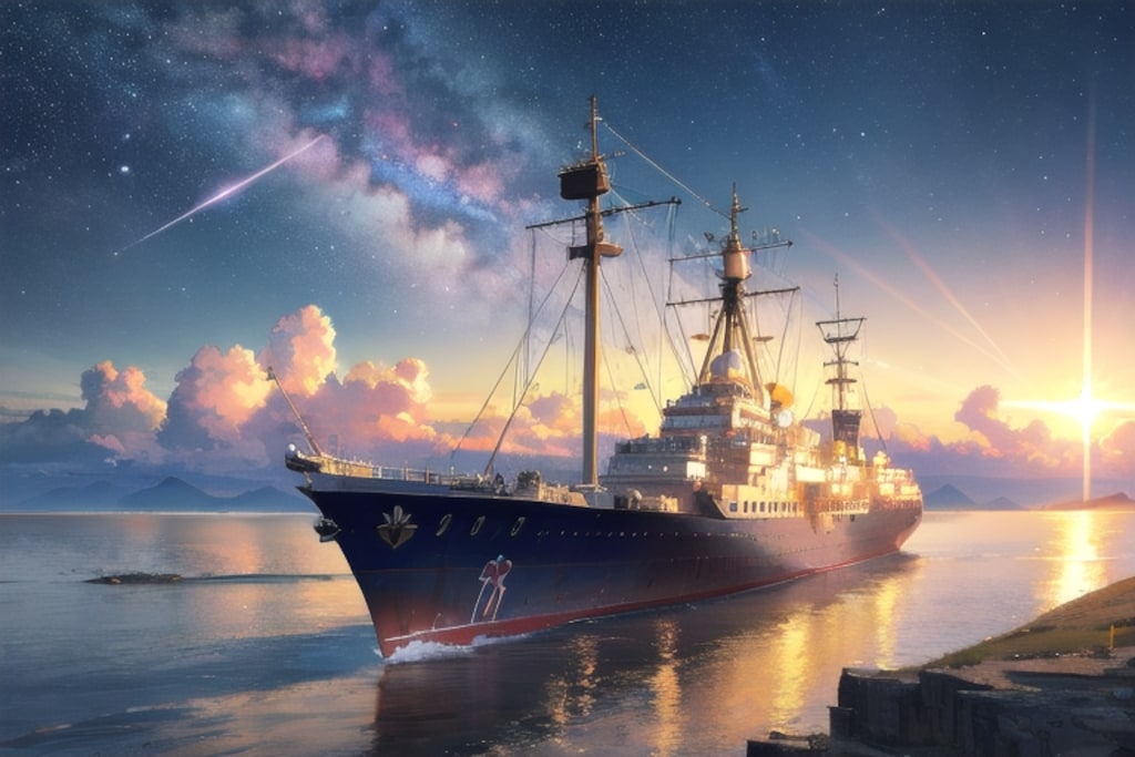 軍艦と夜空