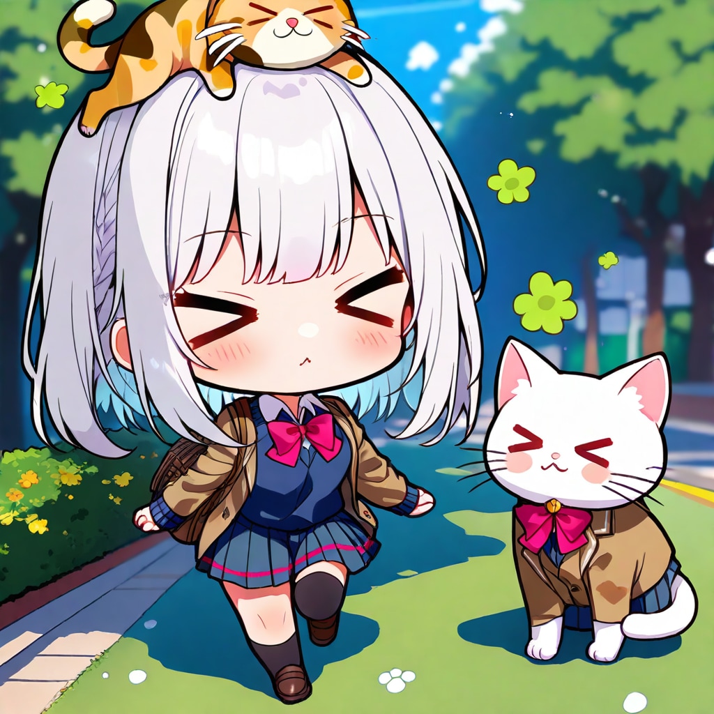 白髪ちゃんと猫