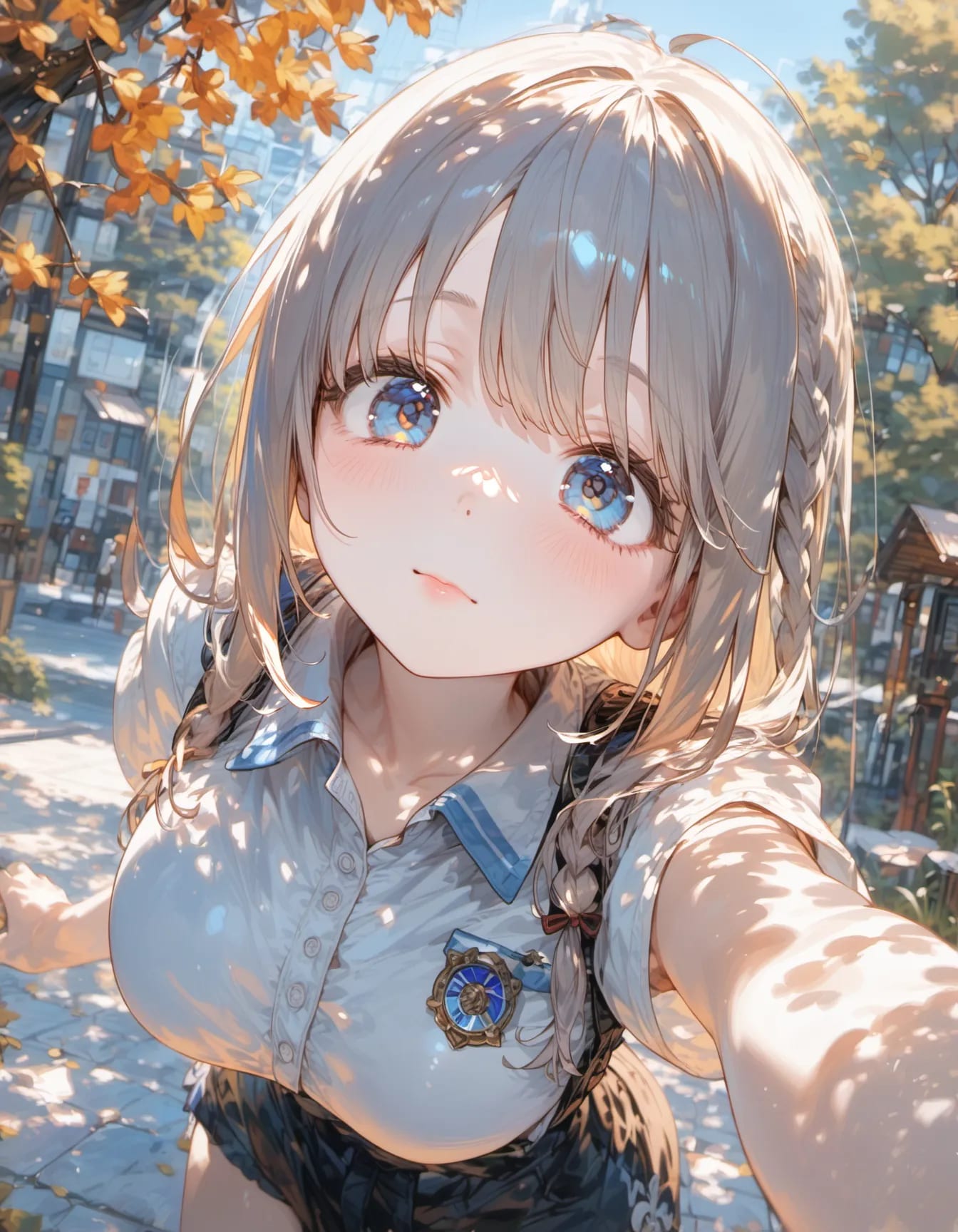Autumn Selfie Under Golden Leaves