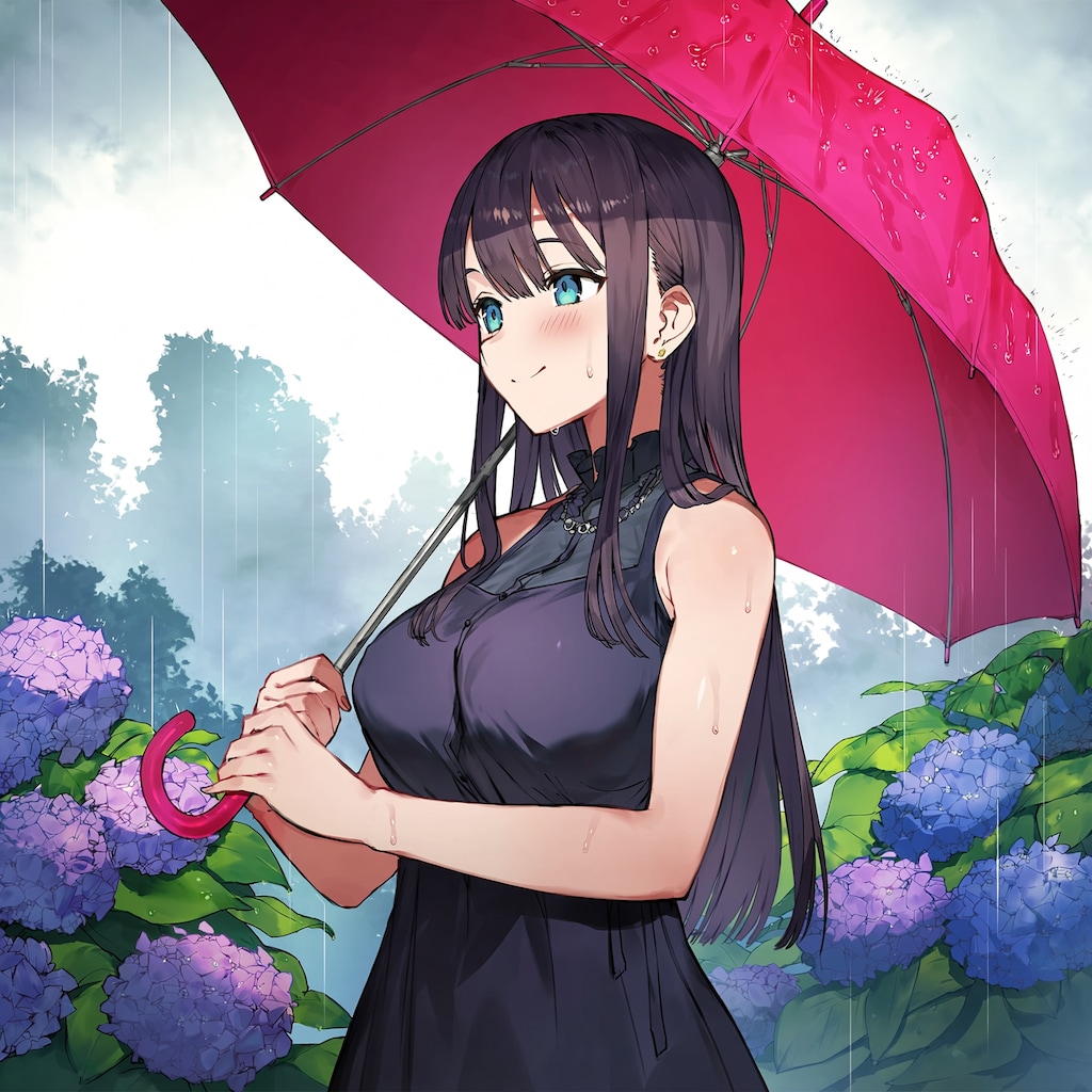 紫陽花と少女