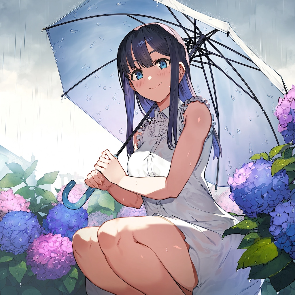 紫陽花と少女