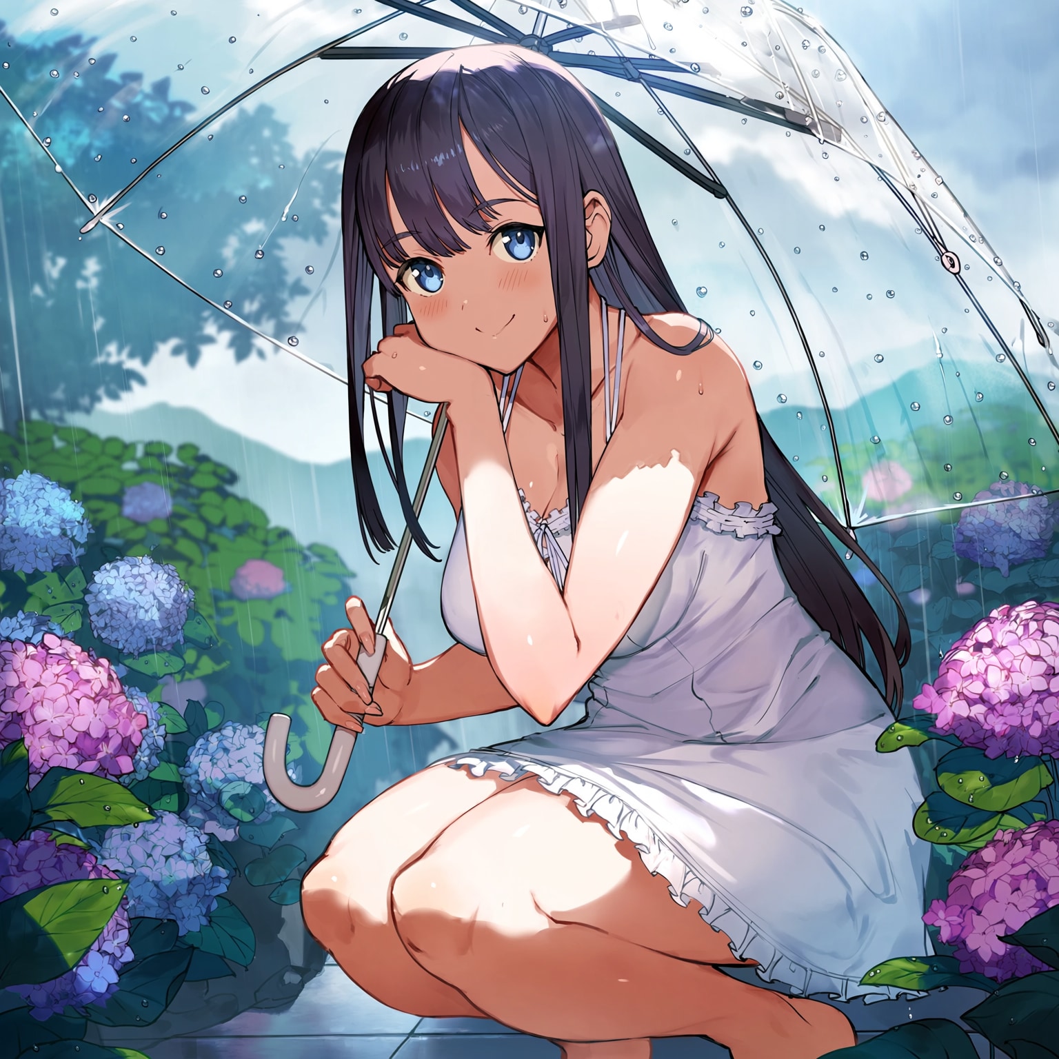 紫陽花と少女