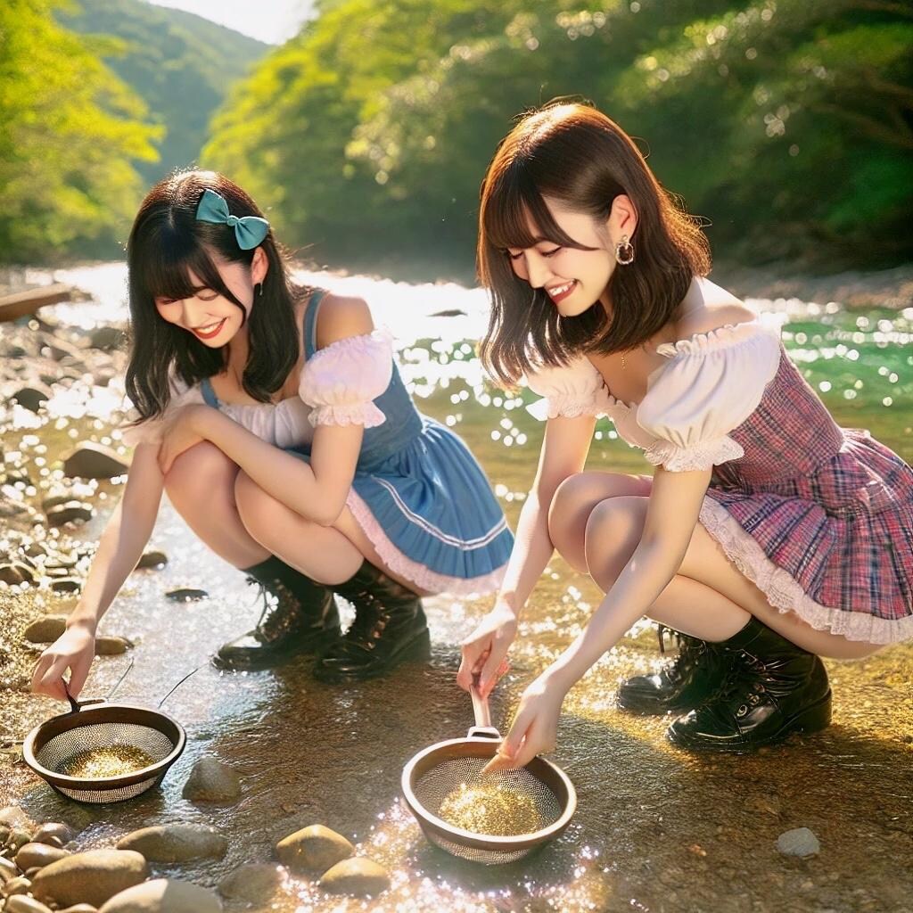 佐渡金山で砂金取り