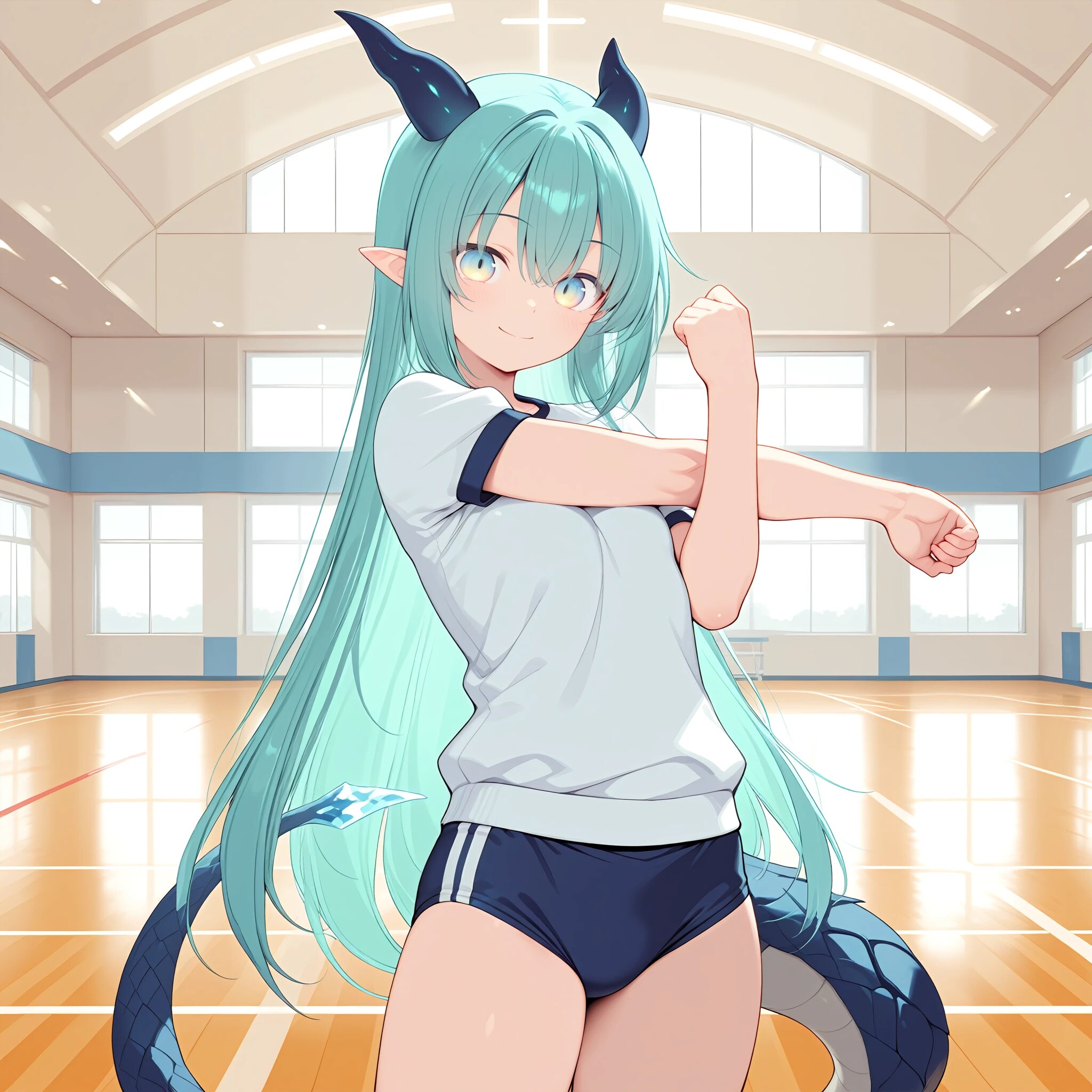 ストレッチ中　竜娘さん