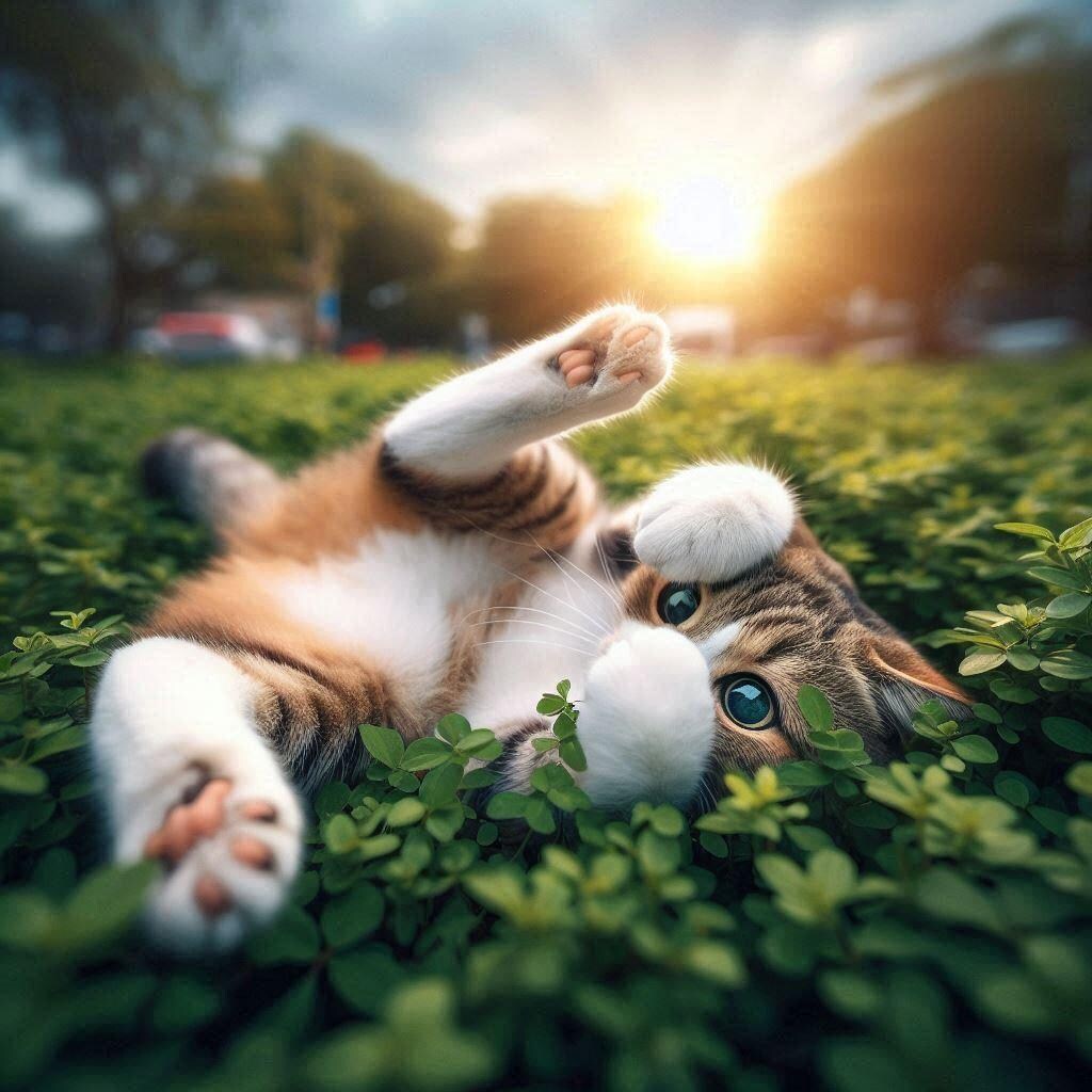 草むらに潜む猫