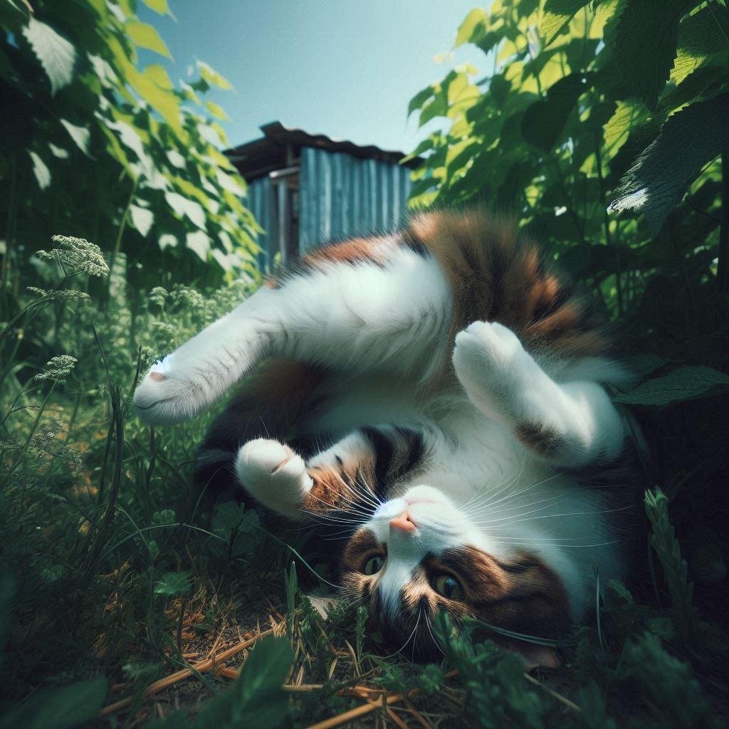 草むらに潜む猫