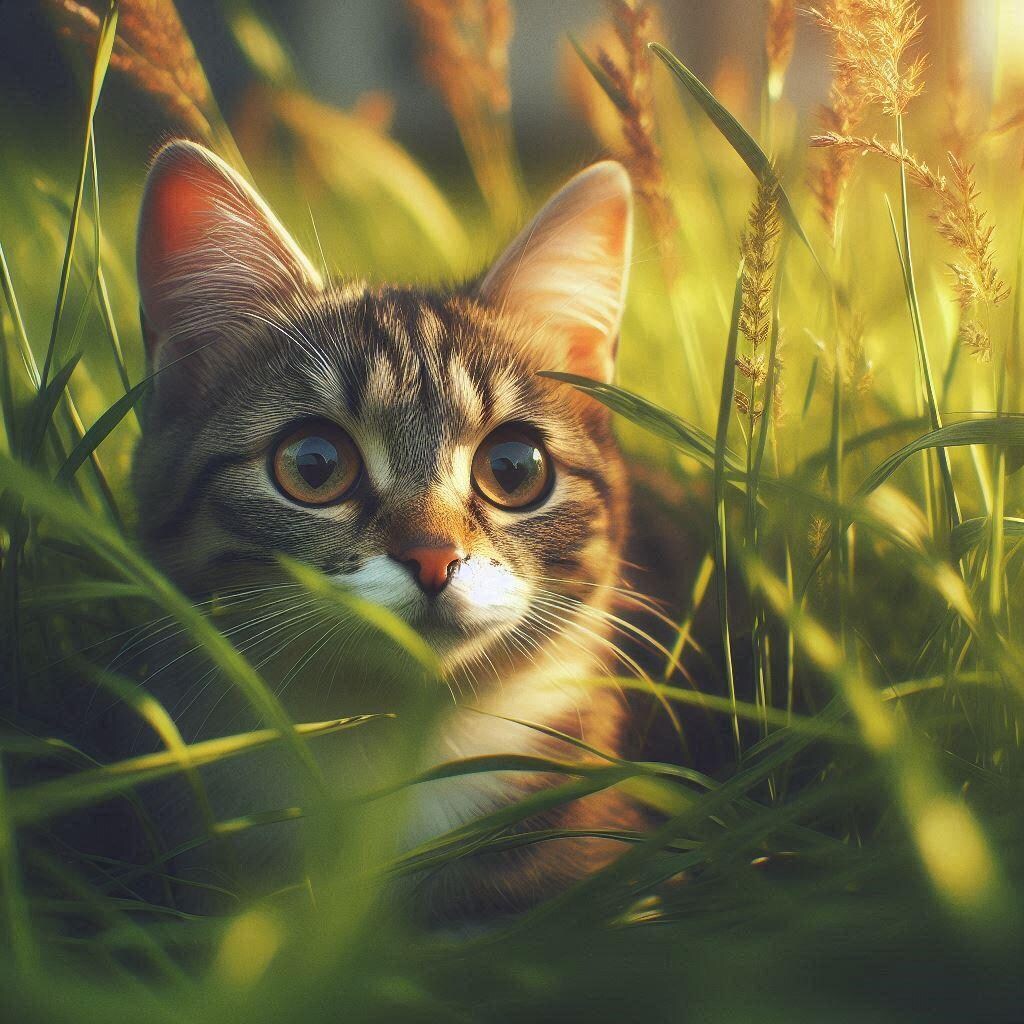 草むらに潜む猫