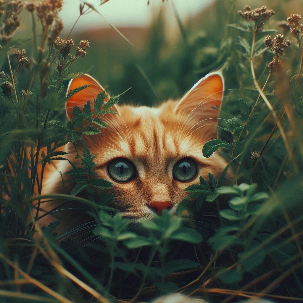 草むらに潜む猫