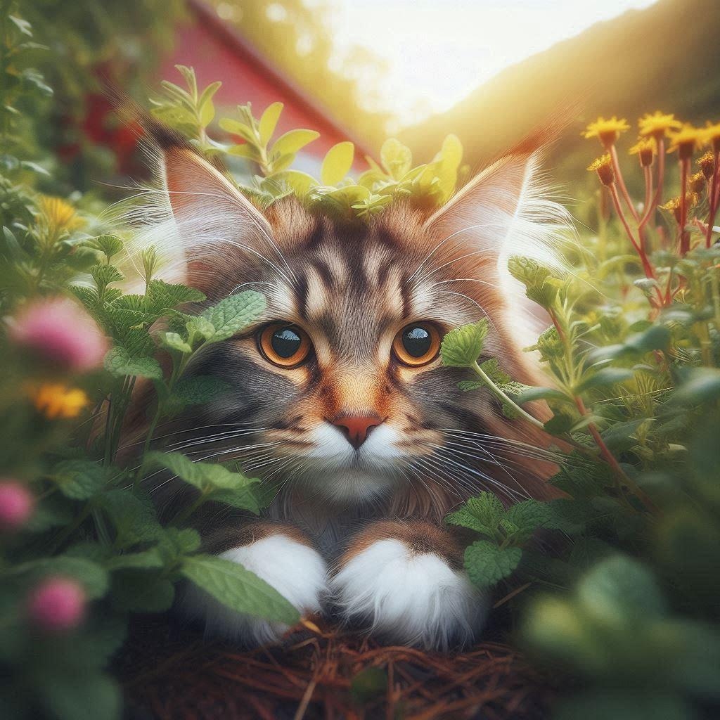 草むらに潜む猫