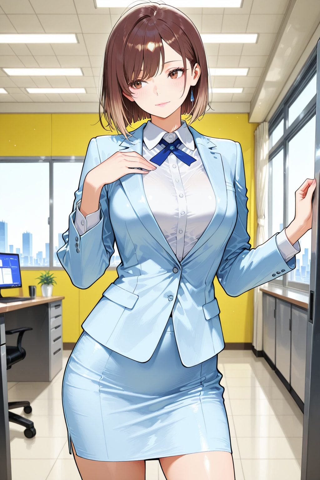 水色スーツのOLさん | の人気AIイラスト・グラビア