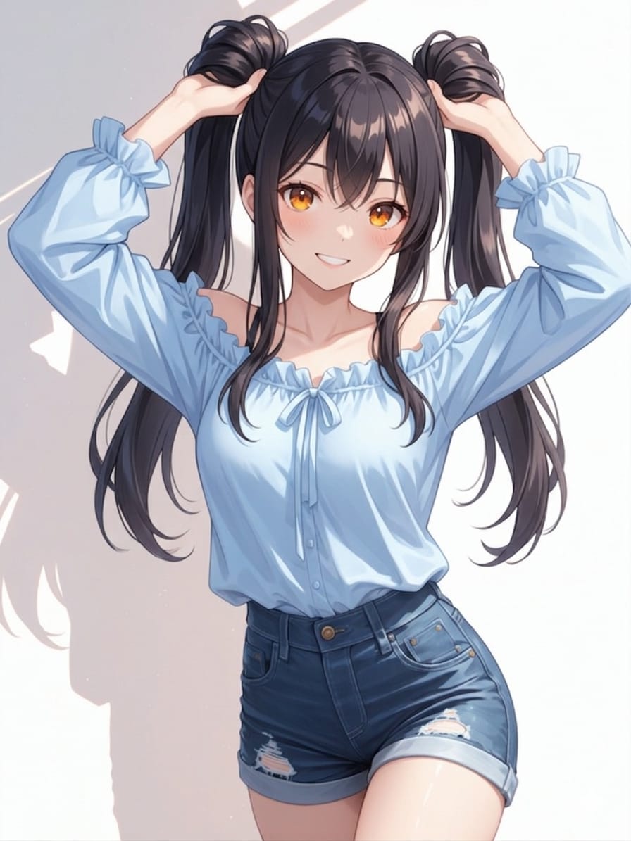 餅さんの看板娘達の手ツインテールと猫耳カチューシャ手ツインテール | の人気AIイラスト・グラビア