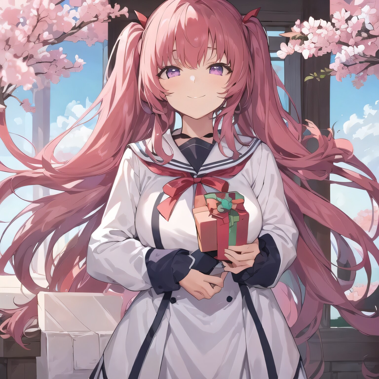 ピンク髪ツインテでセーラー服の少女２ | の人気AIイラスト・グラビア