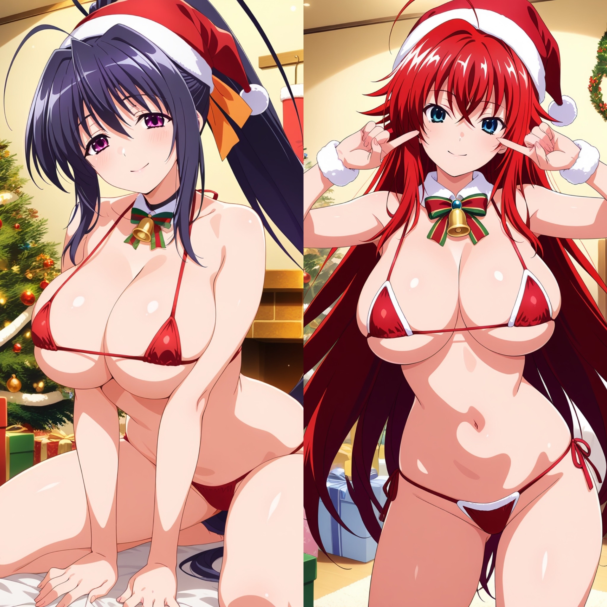 リアス＆朱乃のマイクロビキニサンタでメリクリ👙🎅🎄😍