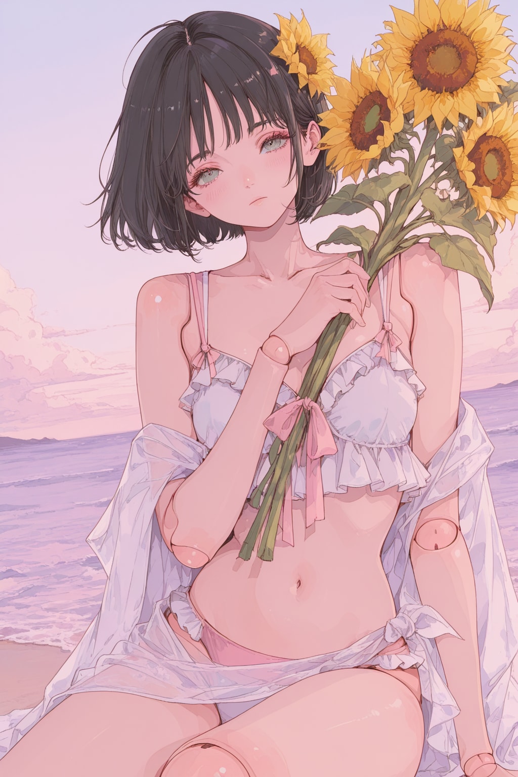 向日葵と水着人形