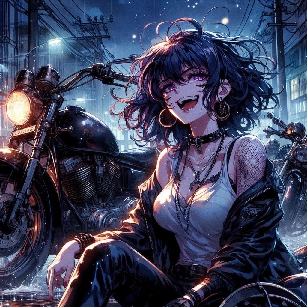 雨のバイクガール