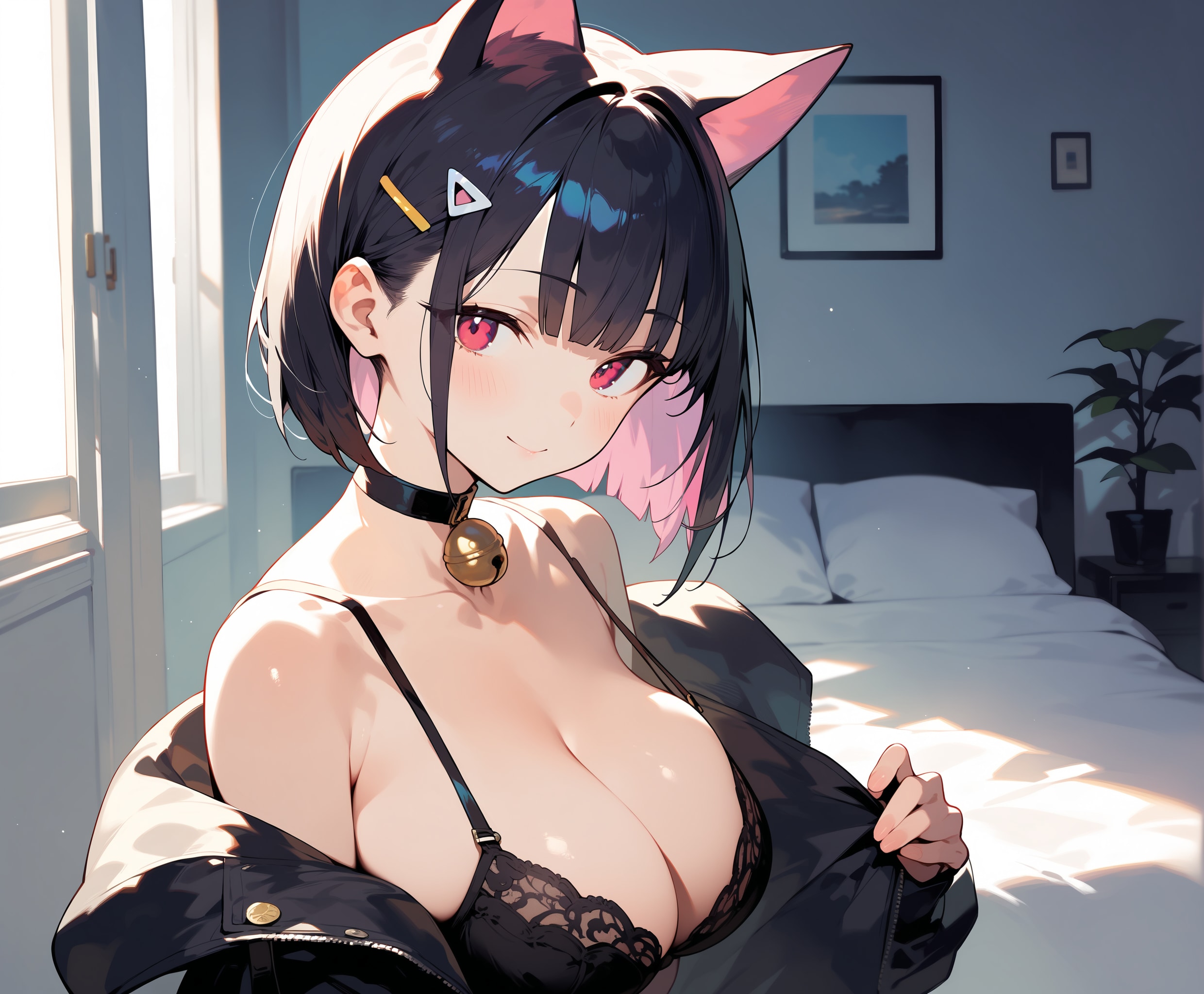 胸元はだけるノラ猫娘♪・・・今日暑くない？