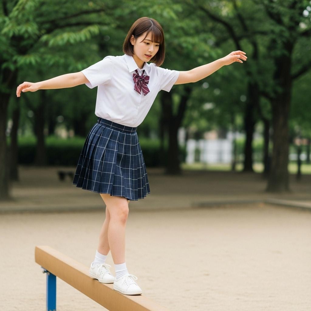 ＪＫ_公園で平均台遊び