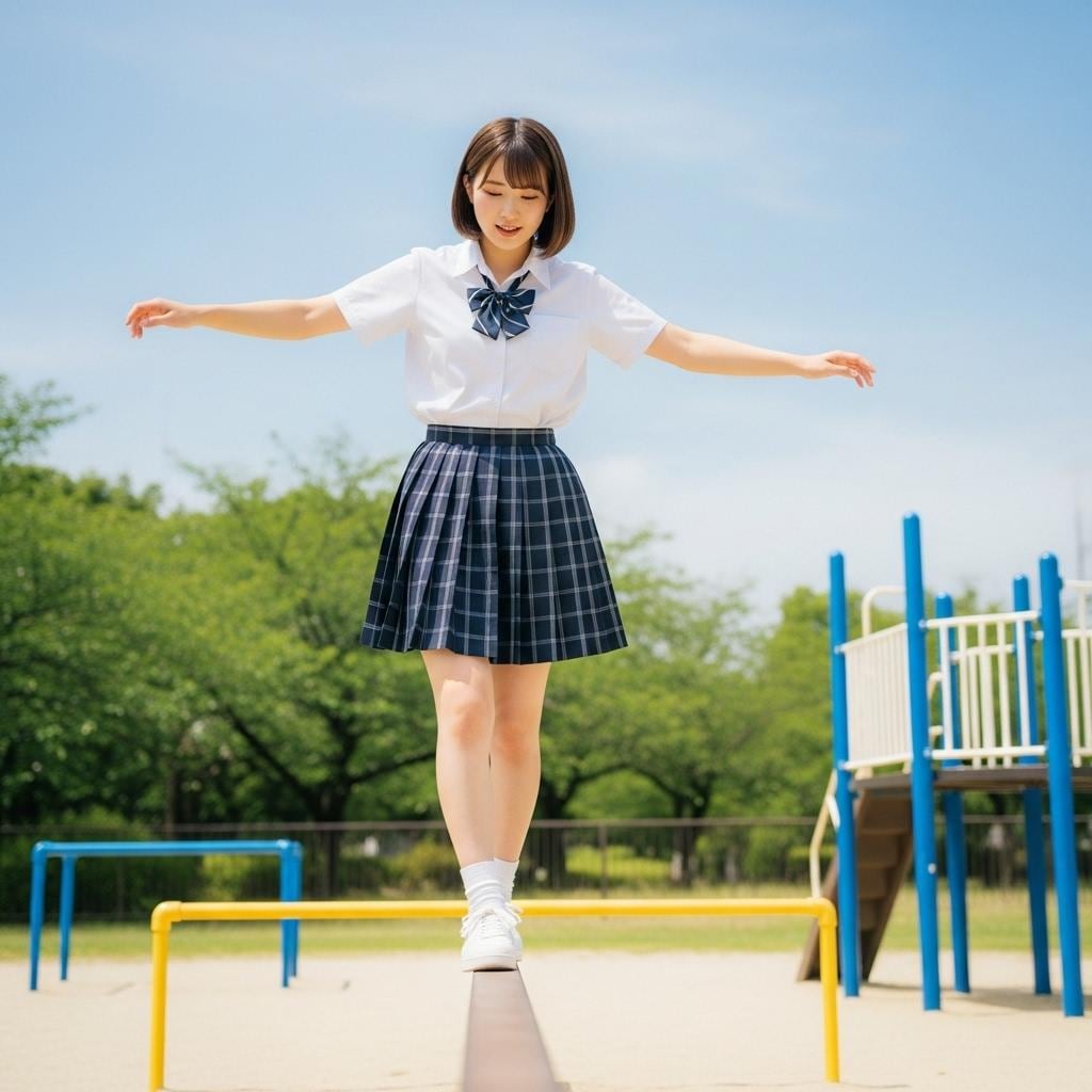 ＪＫ_公園で平均台遊び