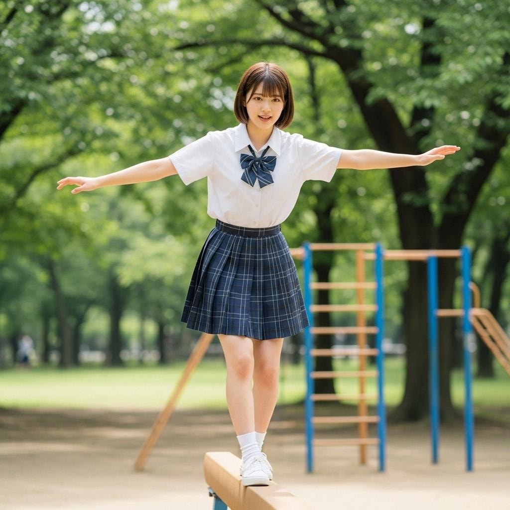 ＪＫ_公園で平均台遊び