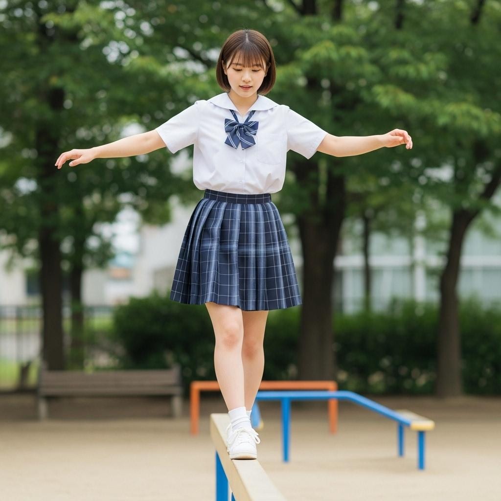 ＪＫ_公園で平均台遊び