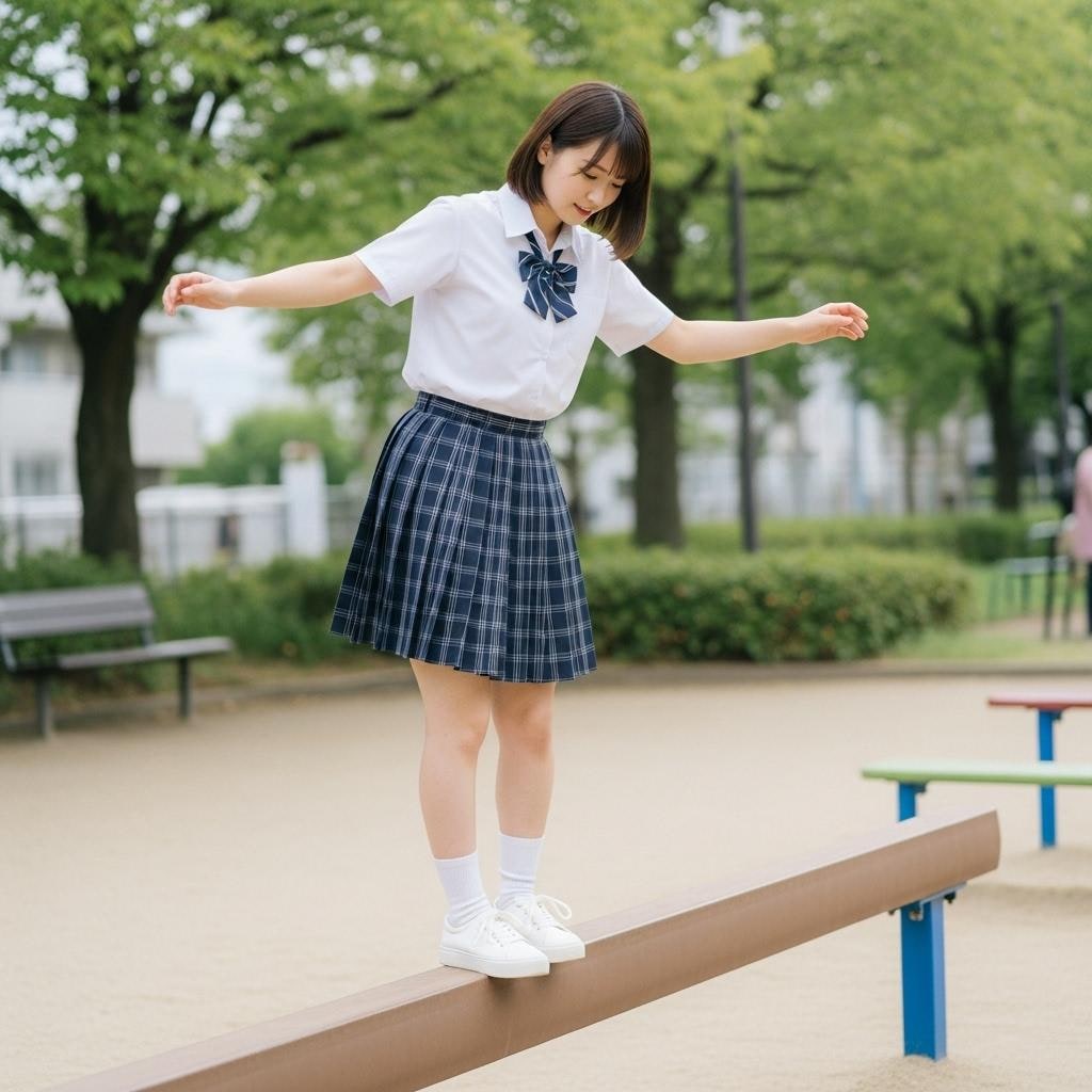 ＪＫ_公園で平均台遊び